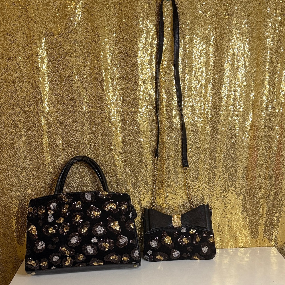 Betsey Johnson Evening Prowl Sequined Velvet Convertible satchel set